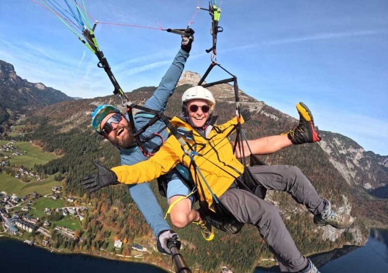 View over Sankt Wolfgang while paragliding